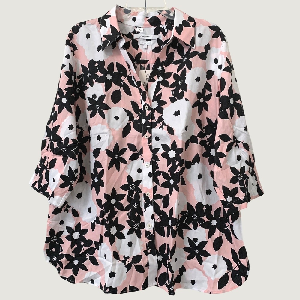 NWT Foxcroft Maryl 3/4 Sleeve Shirt Women Plus 18W Pink Floral Wrinkle Free NEW
